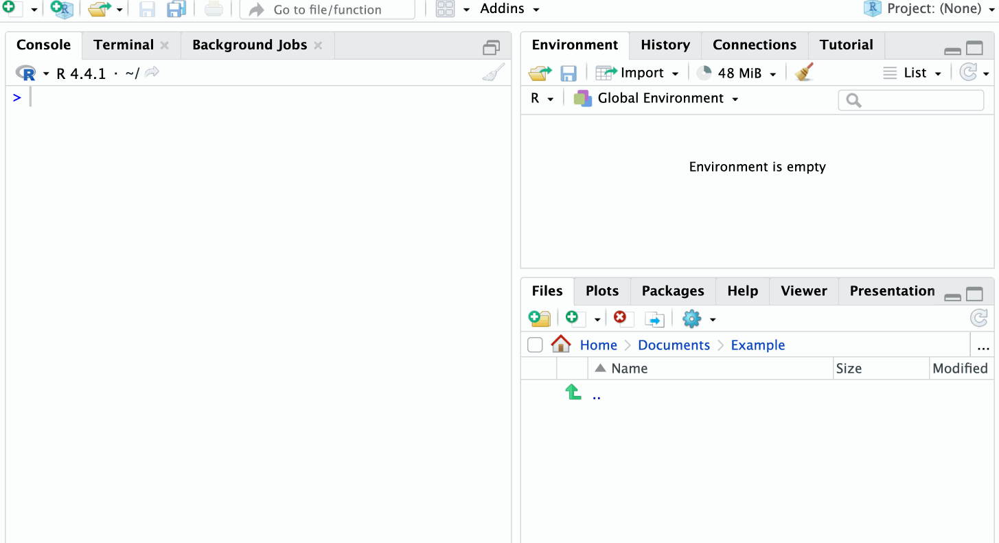 A GIF showing the RStudio interface at four different stages of completing a task.