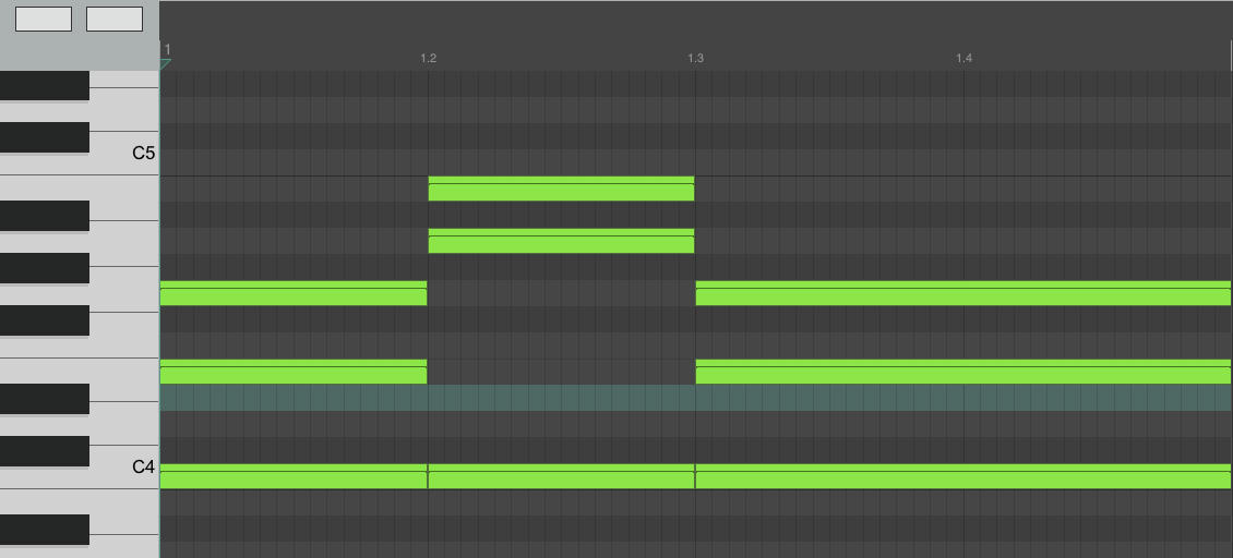A screenshot of the generated piano chord displayed in MIDI format.