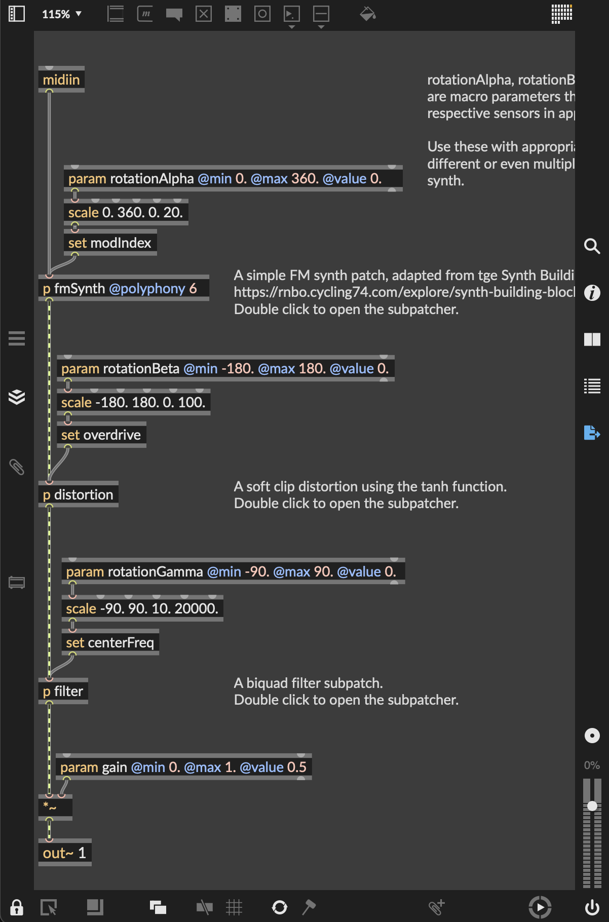 A screenshot of a Max patch with multiple linked modules.